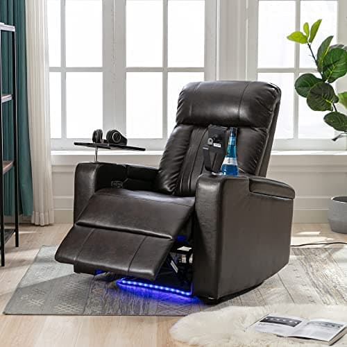 Merax Brown Electric Gaming Recliner Chair with USB Port and Ambient Lighting Home Theater Seating