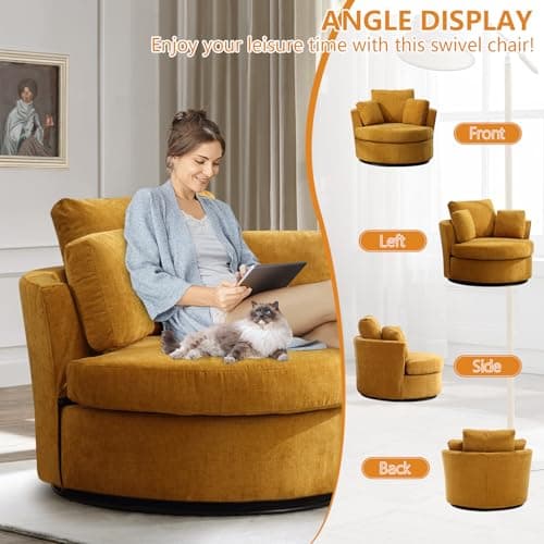 JEEOHEY 40" Chenille Swivel Chair Set, Modern 360° Nursery, Living Room Chair (Yellow)
