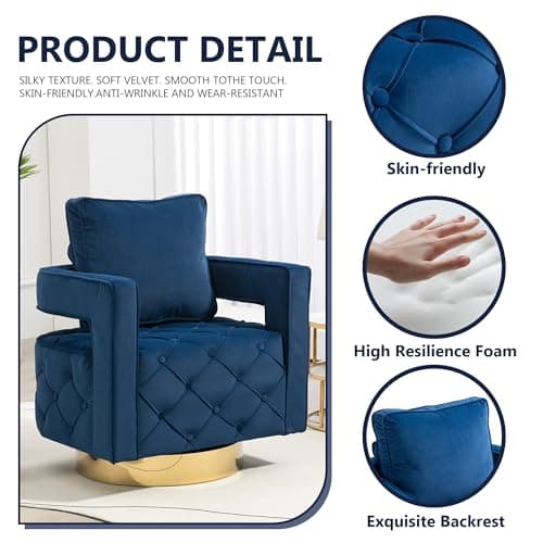 Navy Velvet Tufted Accent Chair for Living Room, Bedroom, Office