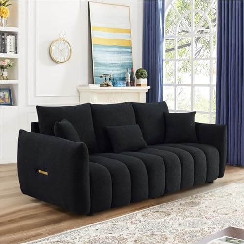 Oversized Green Sherpa Tufted 3 Seater Sofa, Teddy Bouclé Cushions