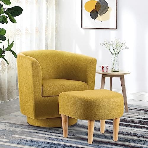 Beige Swivel Accent Chair with Ottoman for Comfortable Living & Reading Rooms