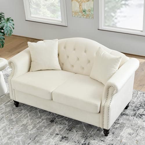 57 Button Tufted Velvet Loveseat Sofa in Black for Living Room, Bedroom, Office, Apartment