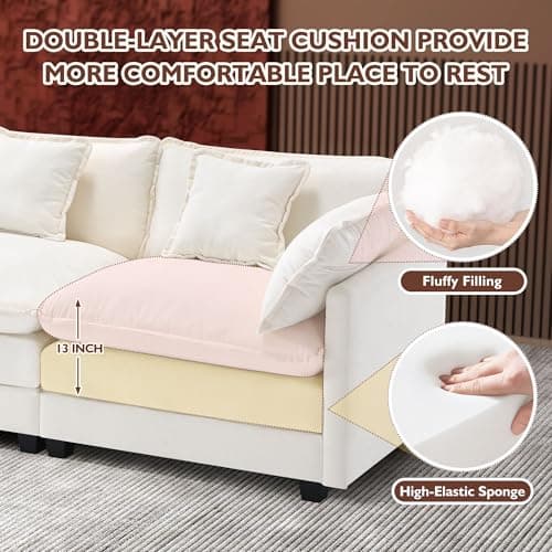 Ihanherry 111.4 Inch 3-Seater Cloud Sofa, Modern Breathable Living Room Couch