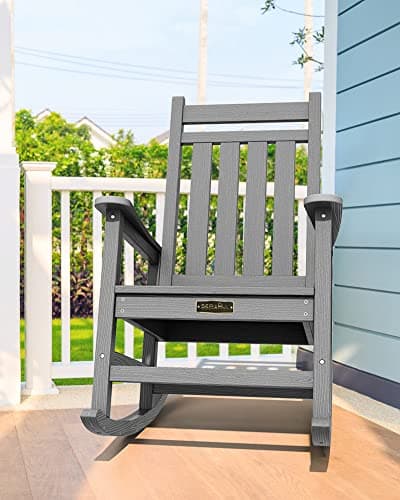 Oversized Outdoor Rocking Chair for Adults, All Weather Resistant, Grey