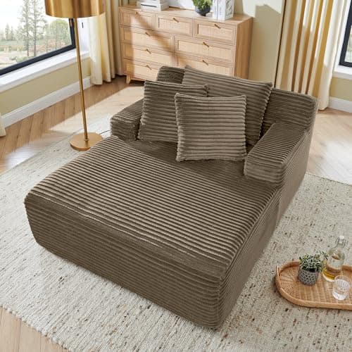 79" Dark Grey Corduroy Oversized Chaise Lounge Couch for Living Room