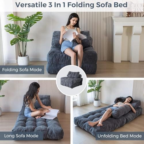 MAXYOYO Portable Fold Out Chair Bed, Dark Grey Singles