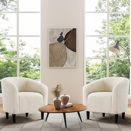 Yaheetech Furry Accent Barrel Chairs Set of 2 - Soft Padded Armrests, Ivory