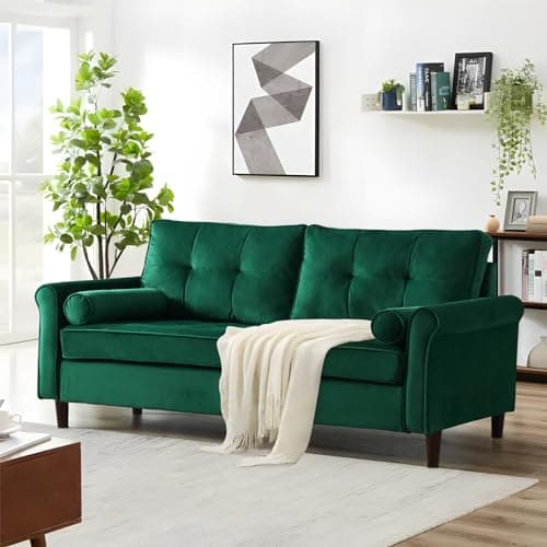 JEEOHEY 64 Inch Mid-Century Modern Green Velvet Love Seat Sofa Furniture
