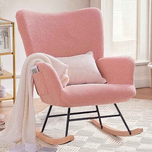 VECELO Modern Upholstered Teddy Fabric Glider Chair with Padded Seat & High Backrest