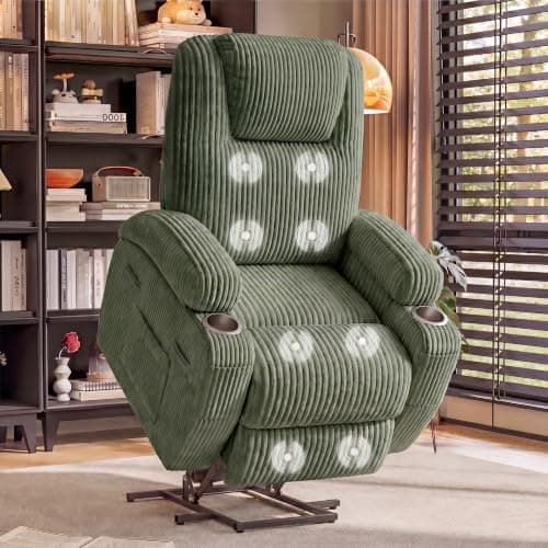 Flamaker Power Lift Recliner Chair PU Leather with Massage for Elderly Ergonomic Lounge Chair Classic Single Sofa with 2 Cup Holders Side Pockets Home Theater Seat (Leather, Light Black)