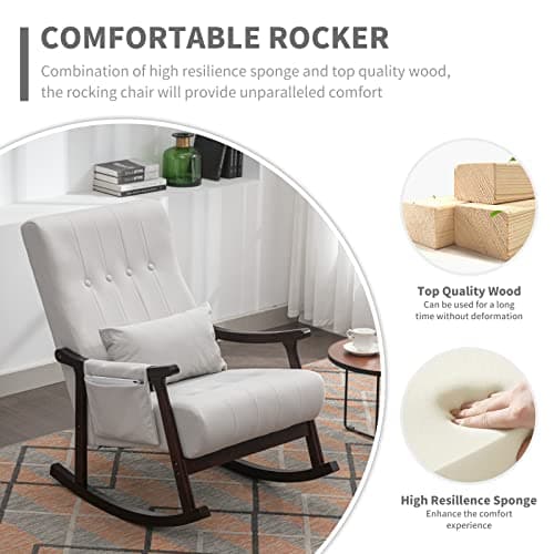 Light Gray High Back Rocking Chair for Nursery and Living Room