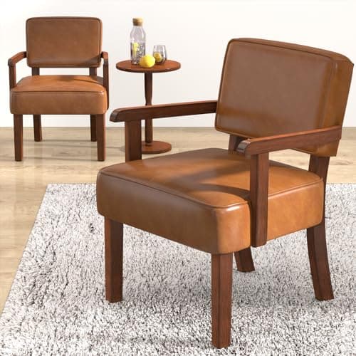 2-Piece Accent Chair Set with Table for Living Room, Bedroom, Reading Room, Waiting Room (Brown)
