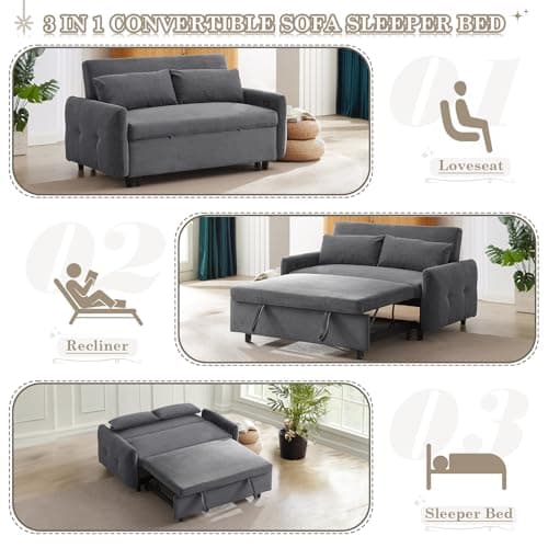 JEEOHEY 3 in 1 Convertible Sleeper Sofa Bed with USB&Type-C Port