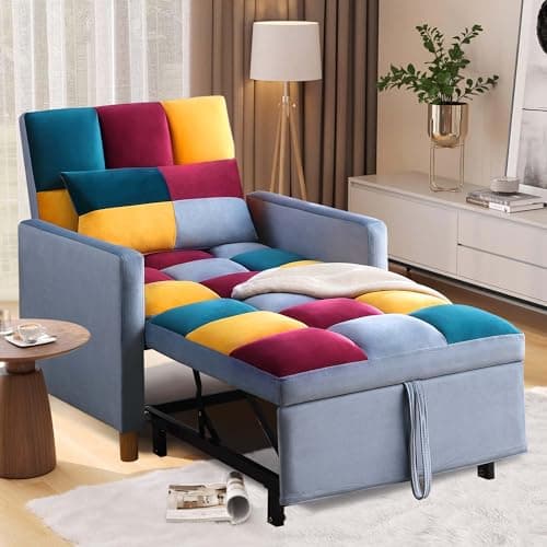 3 in 1 Convertible Sleeper Sofa, Black with Adjustable Backrest