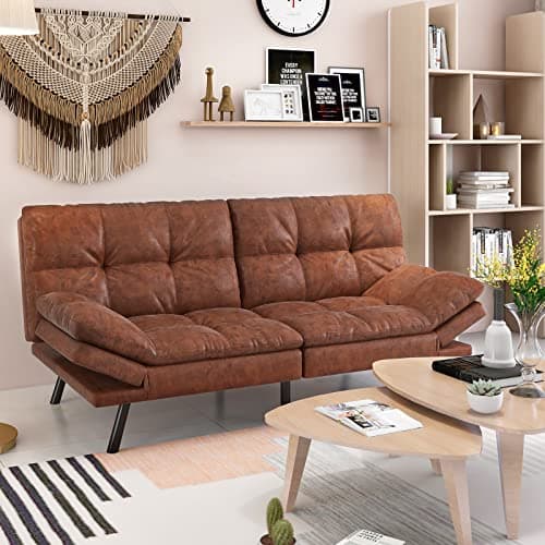 Wood-it Memory Foam Foldable Sofa Bed with Adjustable Armrests, Brown