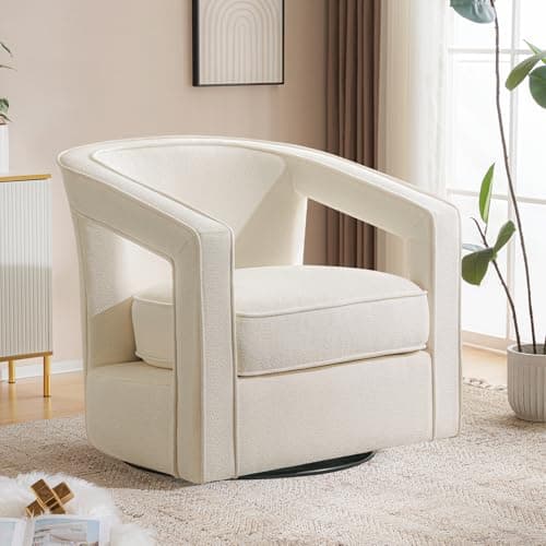 Furniliving Balcany White Chenille Swivel Accent Chair