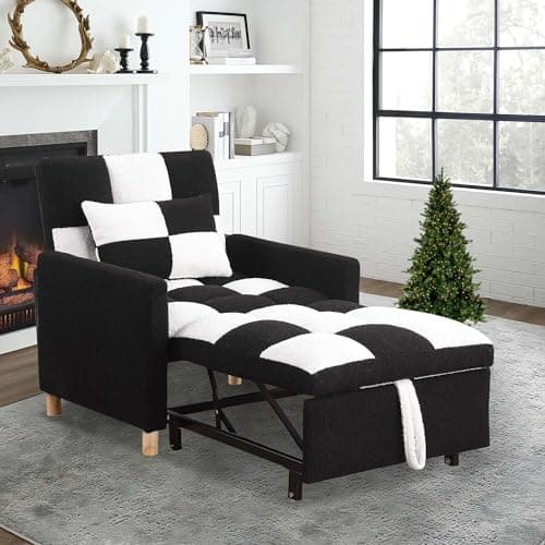 3 in 1 Convertible Sleeper Sofa, Black with Adjustable Backrest