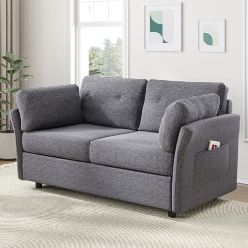 Novilla 57" Linen Fabric Loveseat Sofa, Grey for Living Room