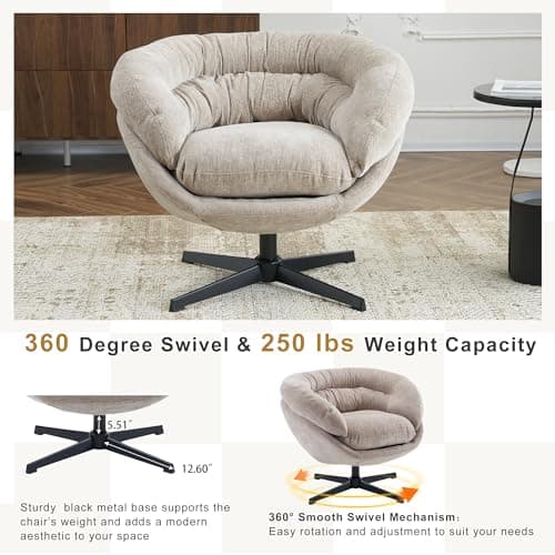 GDFStudio 360° Swivel Chenille Office Chair, Black Metal Base, Brown