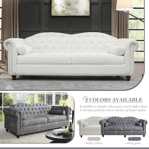 Modern 3-Seater Sofa Couch for Small Spaces, Teddy White