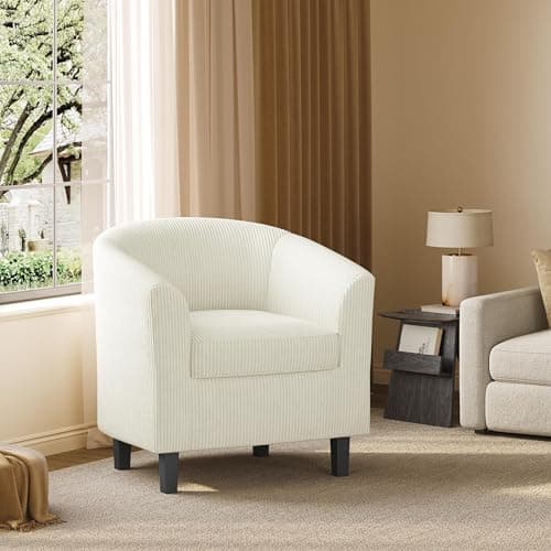 Yaheetech Beige Corduroy Barrel Chair for Living Room and Bedroom