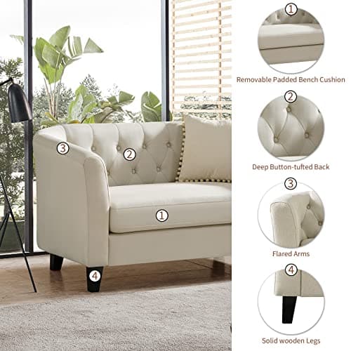 50" Button Tufted Loveseat Sofa for Small Spaces, Contemporary Beige