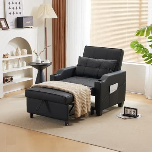 VINGLI 3-in-1 Convertible Sofa Bed with USB Ports and Cup Holders, Dark Grey