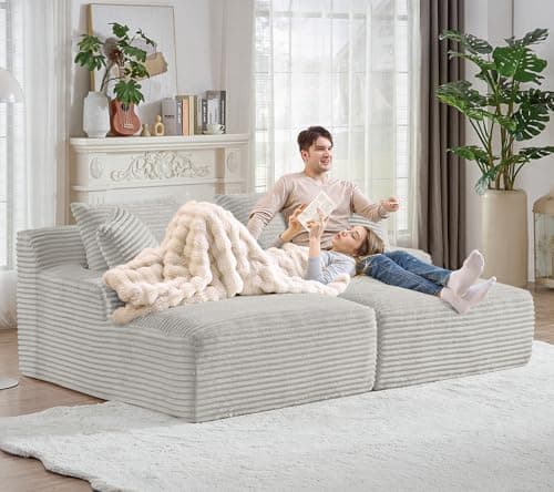 Beige Modern 50-inch Upholstered Chaise Lounge Sofa Bed with Throw Pillows and Armrests