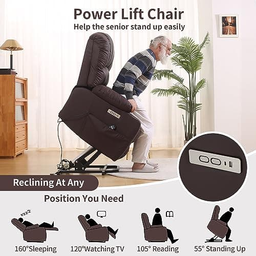 DURASPACE Power Lift Recliner for Elderly with Heat and Massage (Brown)  
DURASPACE Large Faux Leather Backrest Electric Lift Recliner for Seniors (Brown)  
DURASPACE Electric Lift Massage Recliner Chair with Heat (Brown)
