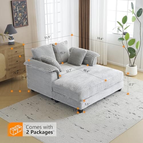 VINGLI 56" Oversized Corduroy Recliner Bed for Living Room and BedROOM