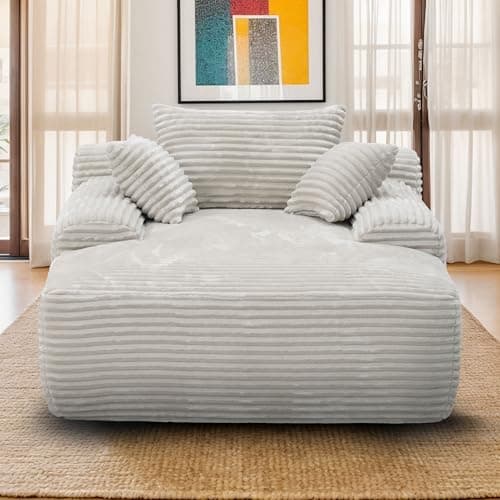 Oversized Boneless Chaise Lounge with 3 Pillows, 67" White Compression Sofa, Cloud Plush Couch