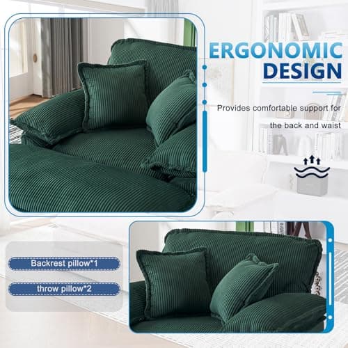 Oversized Corduroy Chaise Lounge Chair, Green, Perfect for Living Room, Bedroom, Office