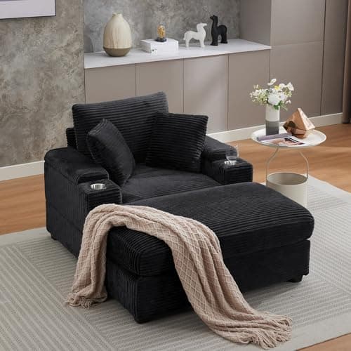Oversized Grey Chaise Lounge Chair with Ottoman & Storage