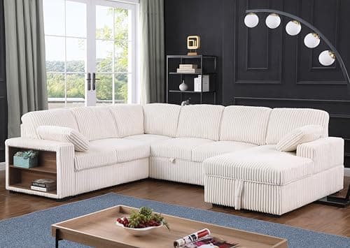 Eafurn 4-in-1 L-Shaped Sectional with Pullout Bed and USB Ports