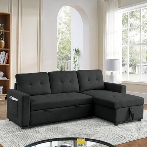 L-Shaped Convertible Sleeper Sofa Couch with Storage for Small Space Apartment