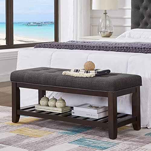24KF Large Rectangular Upholstered Linen Tufted Ottoman Benchmark