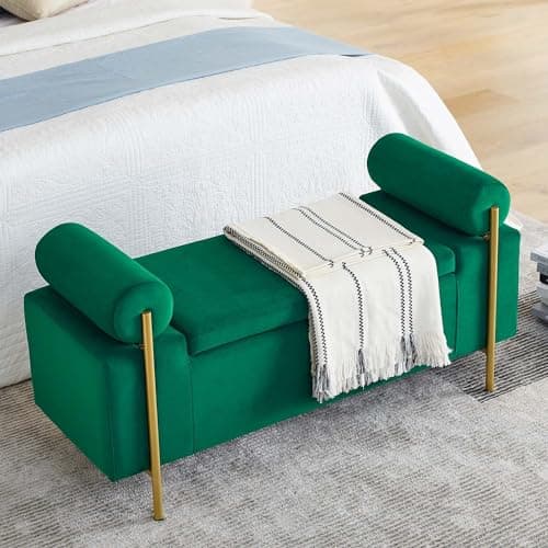 JEEOHEY Storage Bench for Bedroom, Modern Ottoman with Metal Legs and Storage in White