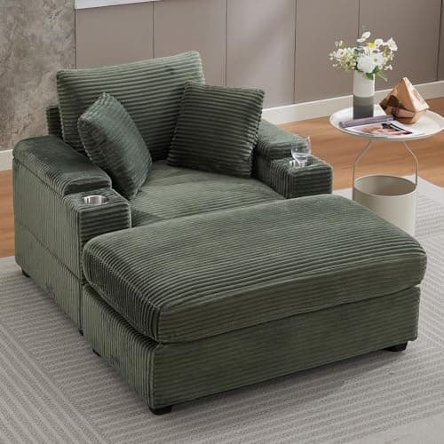 Oversized Grey Chaise Lounge Chair with Ottoman & Storage