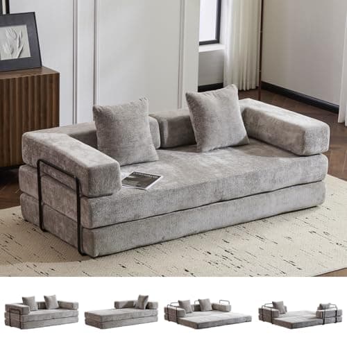 4-in-1 Convertible Folding Sleeper Sofa Bed, Dark Grey Corduroy Mattress Couch