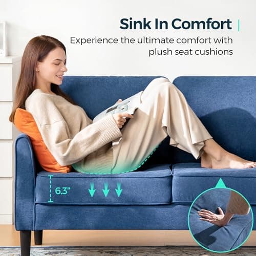 LINSY Blue Loveseat Sofa - Comfortable Small Space Couch with Thick Cushion