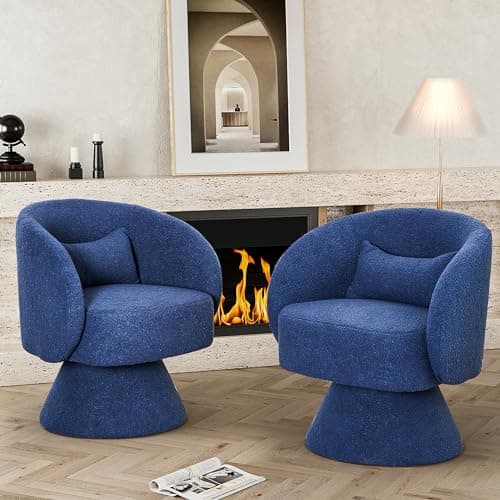 Set of 2 Swivel Barrel Chairs, Upholstered Cuddle Accent Sofa Chairs for Living Room
