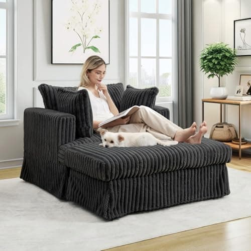 Oversized Corduroy Chaise Lounge Chair with Ottoman for Living Room, Bedroom