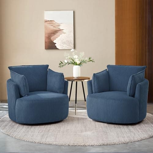 360° Swivel Blue Barrel Armchair with Washable Cushions