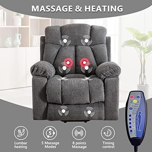 CANMOV Large Power Lift Recliner with Massage and Heat for Big People-Anti Skid Fabric, Dark Gray