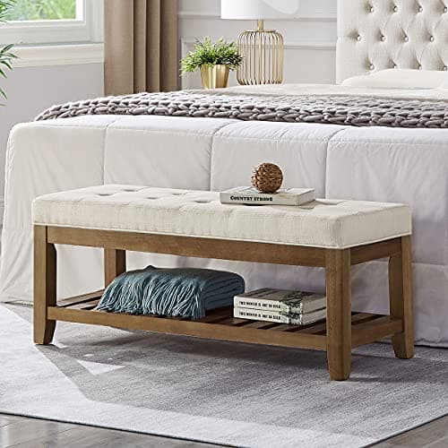 24KF Large Rectangular Upholstered Linen Tufted Ottoman Benchmark