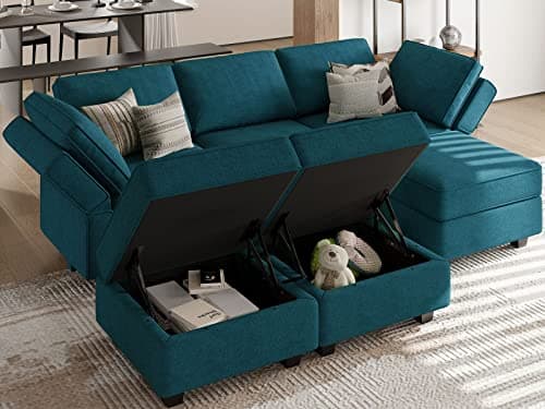 Belffin Reversible Chaise Modular Sofa Bed in Peacock Blue