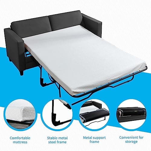 Mjkone Full Size Faux Leather Pull Out Sofa Bed, Grey