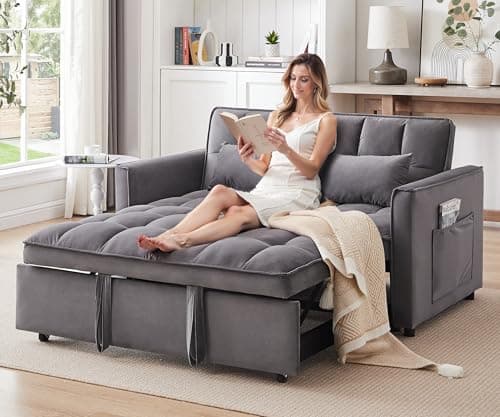 3 in 1 Convertible Sofa Bed, Grey with Side Pocket & Adjustable Backrest