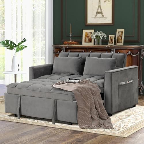 Modern Gray Convertible Sofa Bed with Multi-Functional Sleeper Couch, Pull Out Bed, and Chaise Lounge