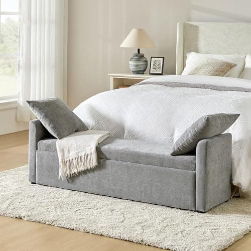 HULALA HOME Beige Modern Storage Bench with Throw Pillows